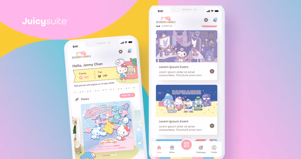 Sanrio Smile HKアプリのスマートフォン上のモックアップ2点